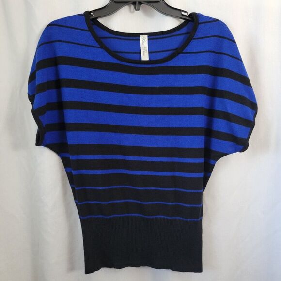 Pina Rossi Small Sweater Colored stripes Blue Black stretchy soft Rayon euc - Picture 1 of 8